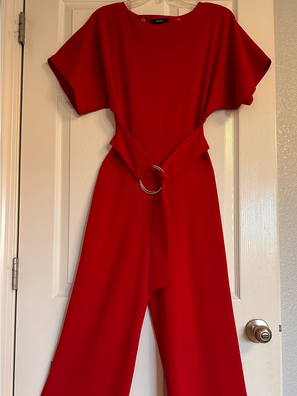 Forever 21 Red Ring-Belt Wide-Leg Jumpsuit